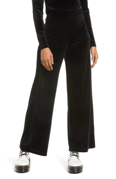 Topshop Wide Leg Velour Pants In Black
