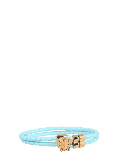 Versace Medusa Leather Bracelet In Azure