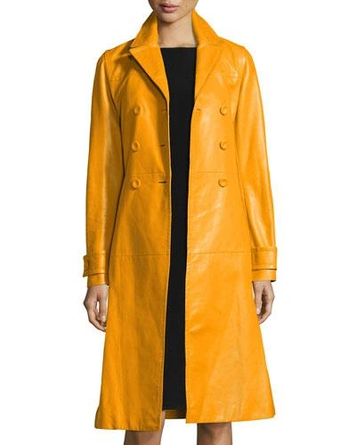 Bottega Veneta Double-breasted Calf Leather Trenchcoat, Yellow