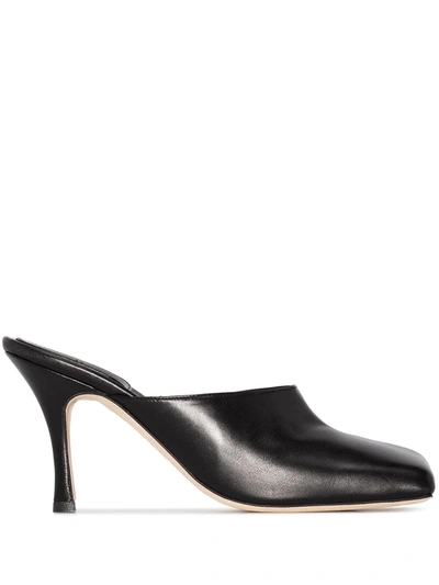A.w.a.k.e. 'mary' Asymmetric Curved Square Toe Leather Mules In Black