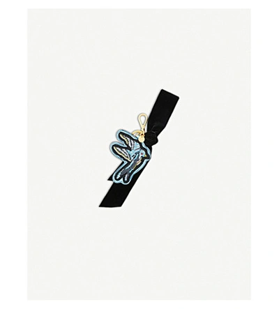 Miu Miu Swallow Bead-embellished Leather Keychain In Cielo Lame Rondine