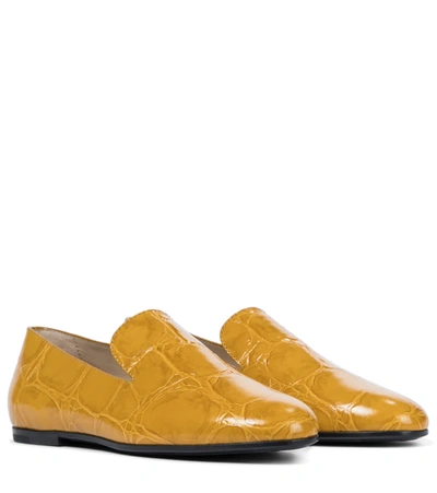Tod's Embossed Crocodile-effect Loafers In Yellow