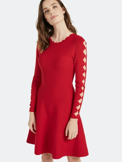 Milly Scallop Fit & Flare Knit Mini Dress In Ruby