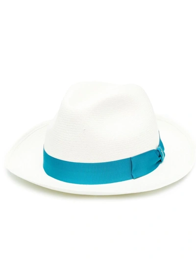 Borsalino Amedeo Fine Panama Wide Brim In White,light Blue