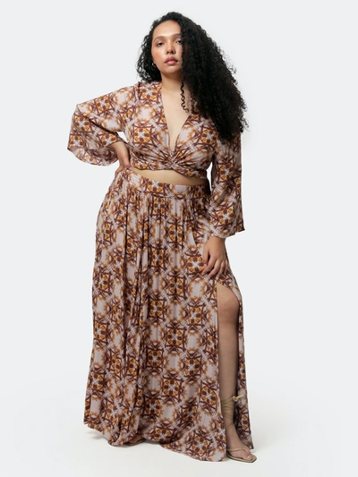 Luvmemore Everleigh Tie Dye Crop Top And Maxi Skirt Set In Brown