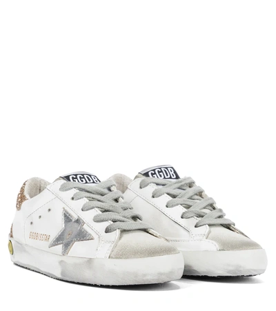 Golden Goose Kids' Superstar Sneakers With Glitter Back In Bia-argento-oro