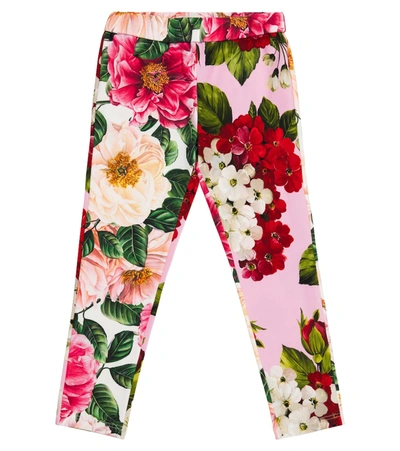 Dolce & Gabbana Floral Stretch-cotton Leggings In Pink