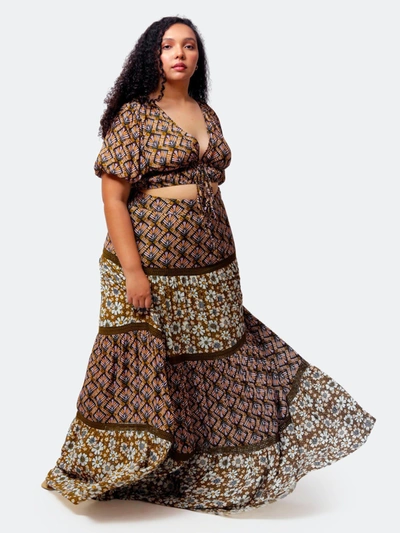Luvmemore Aisha Crop Top And Maxi Skirt Two Piece Set In Brown