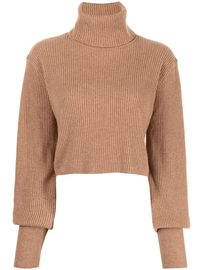 Reformation + Net Sustain Luisa Cropped Ribbed Recycled Cashmere-blend Turtleneck Sweater In Camel