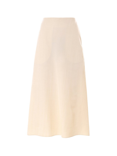 Jil Sander A-line Beige Wool Long Midi Skirt Woman In White