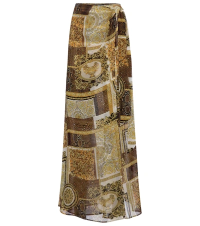 Versace Baroque Patchwork Asymmetric Midi Skirt In Brown