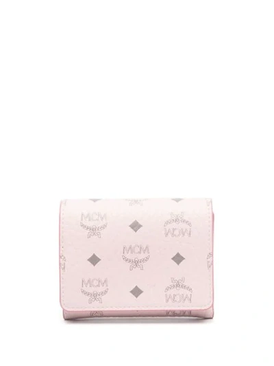 Mcm Monogram-print Folding Wallet In Pink