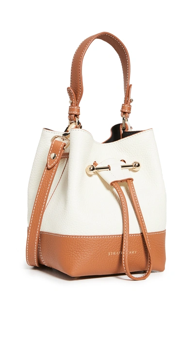 Strathberry Lana Osette Bicolor Leather Crossbody Bucket Bag In White / Tan