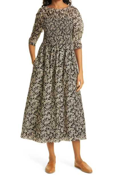 Rebecca Taylor Osaka Ruched Sleeve Cotton & Silk Dress In Buttercream Combo  | ModeSens