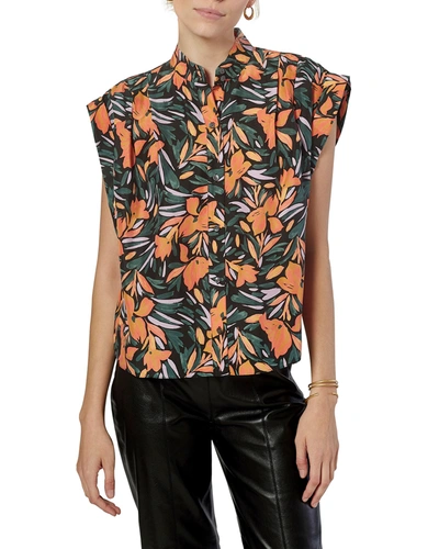 Joie Unna Button-front Floral Silk Shirt In Caviar