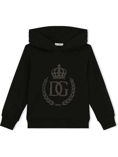 Dolce & Gabbana Kids' Crest-print Hoodie In Black