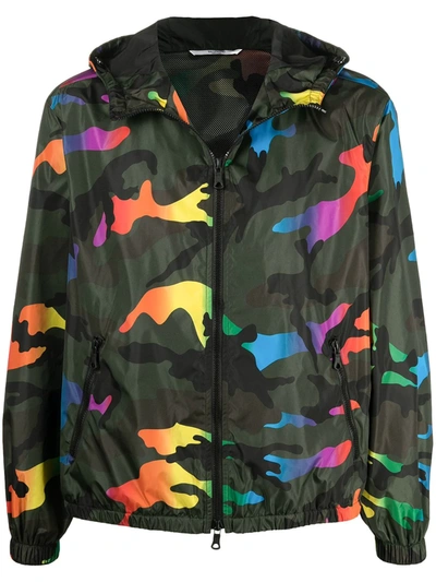 Valentino Hooded Camouflage-print Windbreaker Jacket In Multicolour