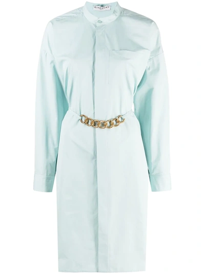 Givenchy Cotton Shirtdress With Placed Print In Pale Blue