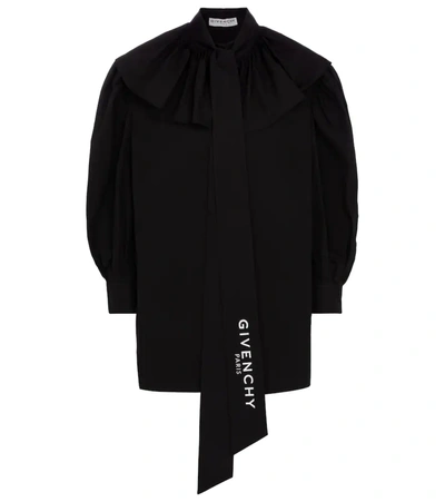 Givenchy Poplin Ruffle Collar Blouse W/ Logo Scarf In Black