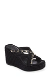 Valentino Garavani Torchon Rockstud Crisscross Wedge Espadrilles In Nero