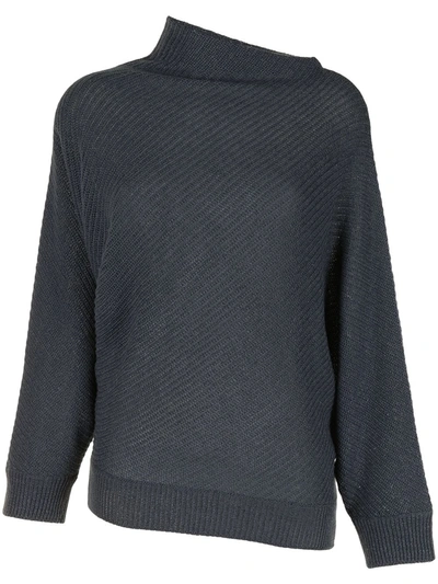 Agnona Twisted Mockneck Cashmere & Linen Knit Sweater In Dk Blu Sld