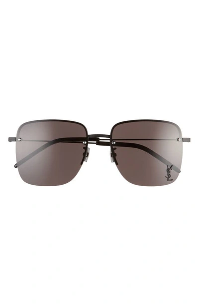 Saint Laurent 58mm Semi Rimless Flat Front Square Sunglasses In Black/ Black
