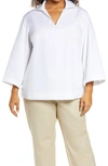 Lafayette 148 Etta Elbow-sleeve Cotton Shirt In White