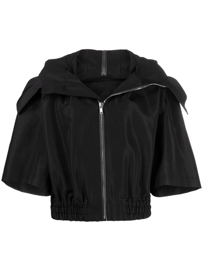Rick Owens Silk Gazar Cropped Windbreaker Jacket In Black