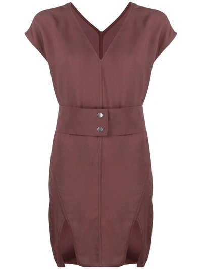 Rick Owens Belted Draped Crepe Mini Dress In Brown