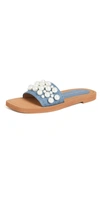 Stuart Weitzman Goldie Embellished Denim Slide Sandals In Washed