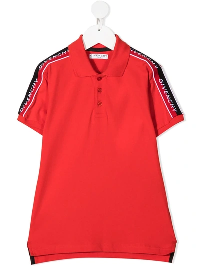 Givenchy Kids' Logo-tape Short-sleeve Polo Shirt In Rosso
