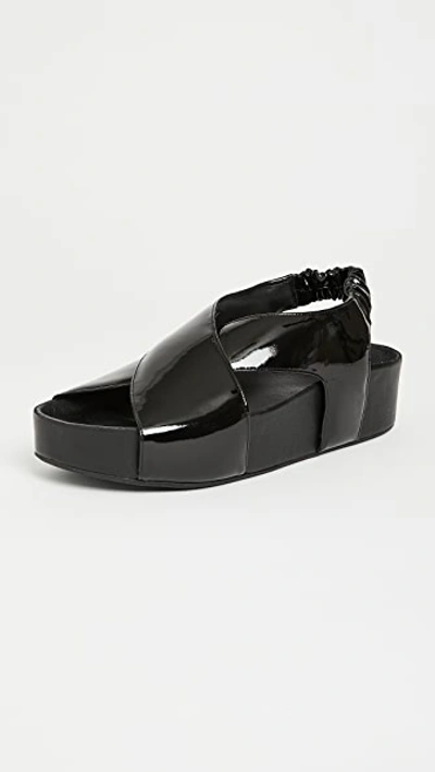 Simon Miller Dip Patent Vegan Leather Platform Slingback Sandals In Black