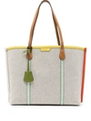 Tory Burch Perry Canvas Triple Compartment Tote In Natural/tory Navy