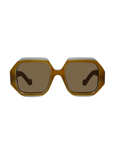 Loewe Story Hexagonal Sunglasses In Shiny Milky Tan Milky Dark Grey Gold Brown