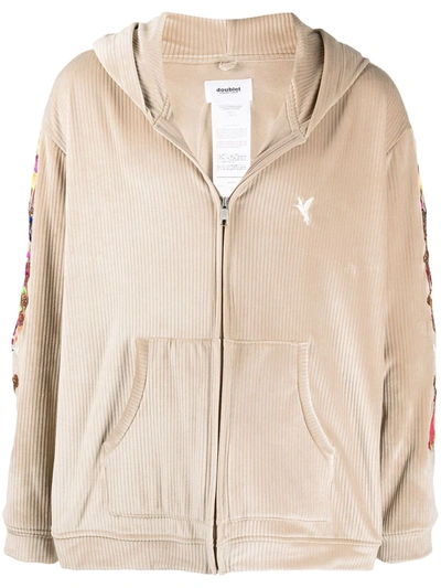 Doublet Embroidered Corduroy Zipped Hoodie In Beige