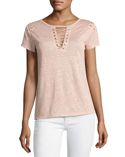 Generation Love Hugo Lace-up Linen Top, Pink