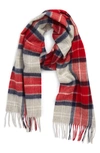 Barbour Merino Wool & Cashmere Scarf In Red/ Grey