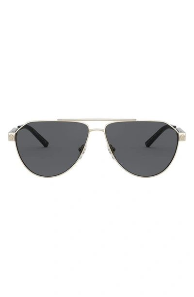 Versace 62mm Oversize Aviator Sunglasses In Gold/ Grey Solid