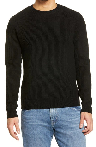 Schott Ribbed Wool Crewneck Jumper In Black