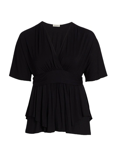 Kiyonna Promenade Layered Short Sleeve Top In Black Noir