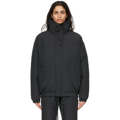 Essentials Black Nylon Puffer Jacket In Stretch Limo
