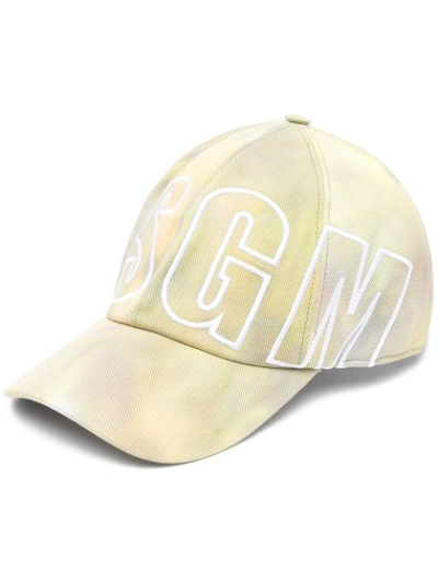 Msgm Tie-dye Embroidered Logo Cap In Yellow