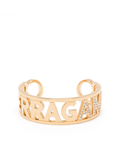 Ferragamo Rhinestone-embellished Cuff Bracelet In Metallic