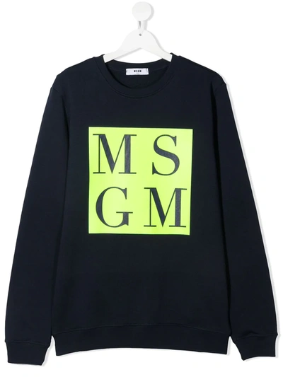 Msgm Kids' Logo-print Cotton Sweatshirt In Blue
