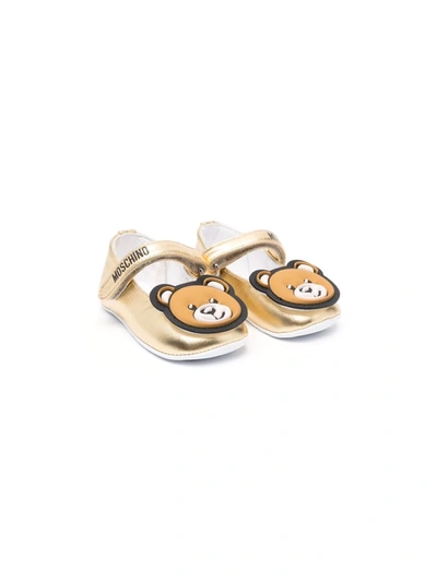 Moschino Babies' Teddy-embellished Ballerina Shoes In Gold