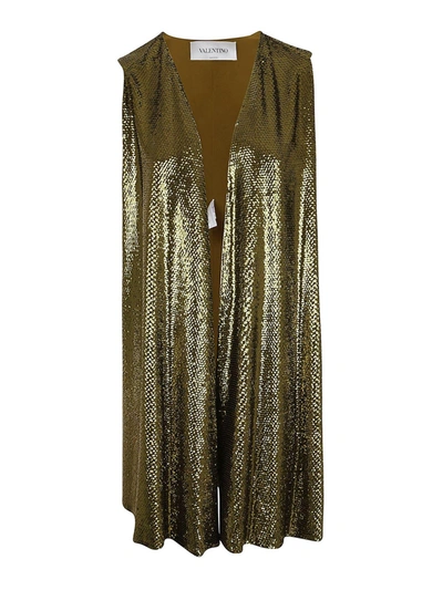 Valentino Sequined Silk Sleeveless Cape In Bronze Color