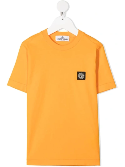 Stone Island Junior Teen Logo-patch Cotton T-shirt In Orange