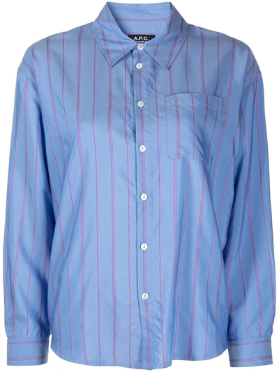 Apc Stripe Button-down Shirt In Blue