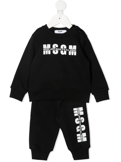 Msgm Bleck E Tracksuit For Babykids With Logo In Black