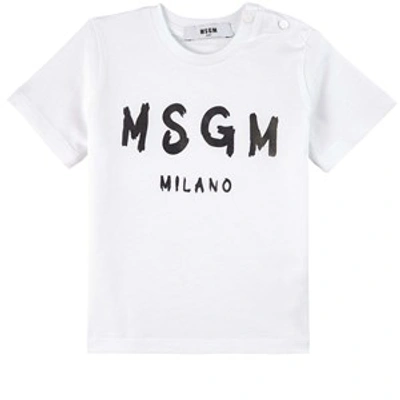 Msgm White T-shirt For Babykids With Logo In Bianco